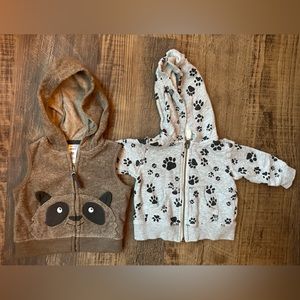 3mo paw print hoodie and raccoon vest